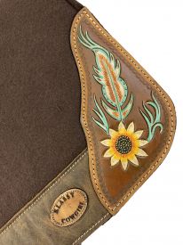 Klassy Cowgirl 28x30 Barrel Style 1" Brown felt pad with antiqued feather &amp; sunflower design #2